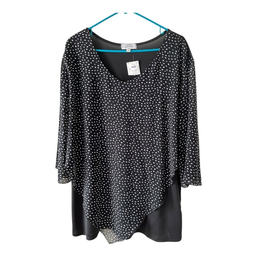 Shannon Ford New York Women’s 2X Black White Polka Dot Asymmetrical Knit Top